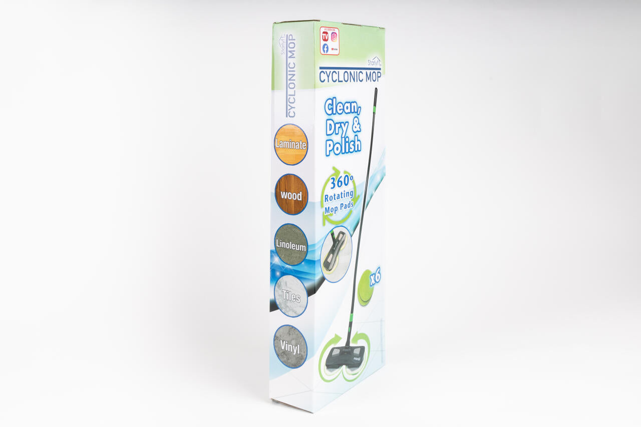 Mopa giratoria 360º que limpia, seca y pule en un solo paso